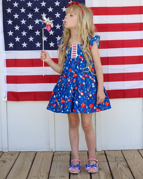 Patriotic Fourth of July Twirl Dress Fireworks