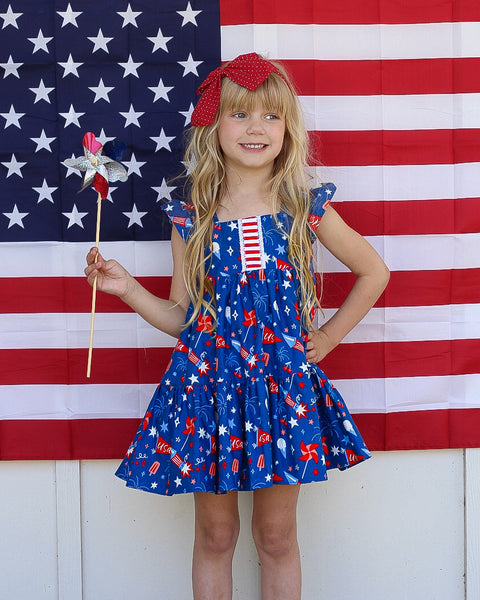 Patriotic Fourth of July Twirl Dress Fireworks