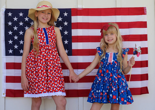 Girls Patriotic Fourth of July Eyelet Dress Flags