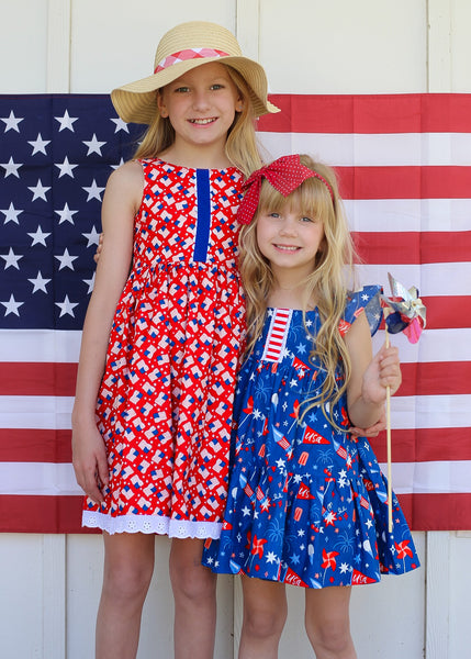 Patriotic Fourth of July Twirl Dress Fireworks