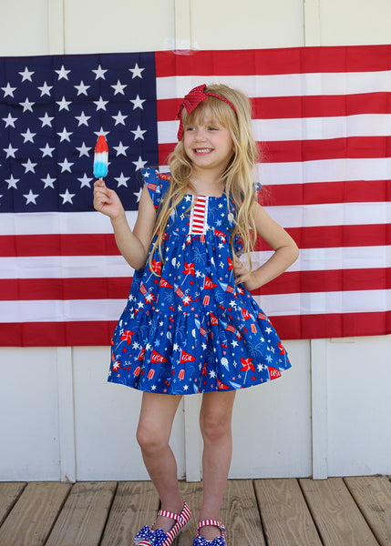 Patriotic Fourth of July Twirl Dress Fireworks